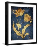 Floral Golden Blues Mate-Jace Grey-Framed Art Print