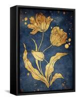 Floral Golden Blues Mate-Jace Grey-Framed Stretched Canvas