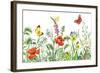 Floral Horizontal Seamless Border with Watercolor Wildflowers, Red Poppies, Bees and Butterflies. S-Val_Iva-Framed Art Print