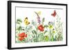 Floral Horizontal Seamless Border with Watercolor Wildflowers, Red Poppies, Bees and Butterflies. S-Val_Iva-Framed Art Print