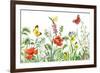 Floral Horizontal Seamless Border with Watercolor Wildflowers, Red Poppies, Bees and Butterflies. S-Val_Iva-Framed Art Print
