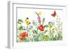 Floral Horizontal Seamless Border with Watercolor Wildflowers, Red Poppies, Bees and Butterflies. S-Val_Iva-Framed Art Print