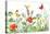 Floral Horizontal Seamless Border with Watercolor Wildflowers, Red Poppies, Bees and Butterflies. S-Val_Iva-Stretched Canvas