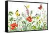 Floral Horizontal Seamless Border with Watercolor Wildflowers, Red Poppies, Bees and Butterflies. S-Val_Iva-Framed Stretched Canvas