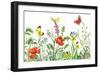 Floral Horizontal Seamless Border with Watercolor Wildflowers, Red Poppies, Bees and Butterflies. S-Val_Iva-Framed Premium Giclee Print