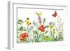 Floral Horizontal Seamless Border with Watercolor Wildflowers, Red Poppies, Bees and Butterflies. S-Val_Iva-Framed Premium Giclee Print
