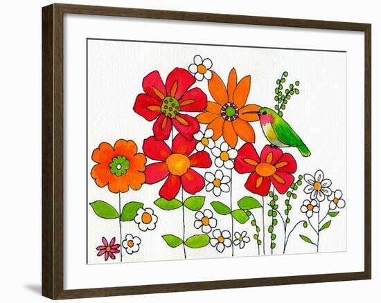 Floral & Hummingbird-Blenda Tyvoll-Framed Art Print