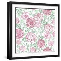 Floral Line Art Seamless Pattern Background-Oksancia-Framed Art Print