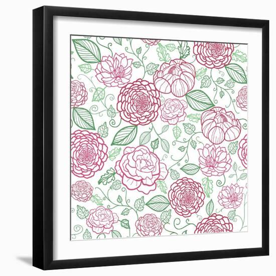 Floral Line Art Seamless Pattern Background-Oksancia-Framed Art Print