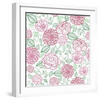 Floral Line Art Seamless Pattern Background-Oksancia-Framed Art Print