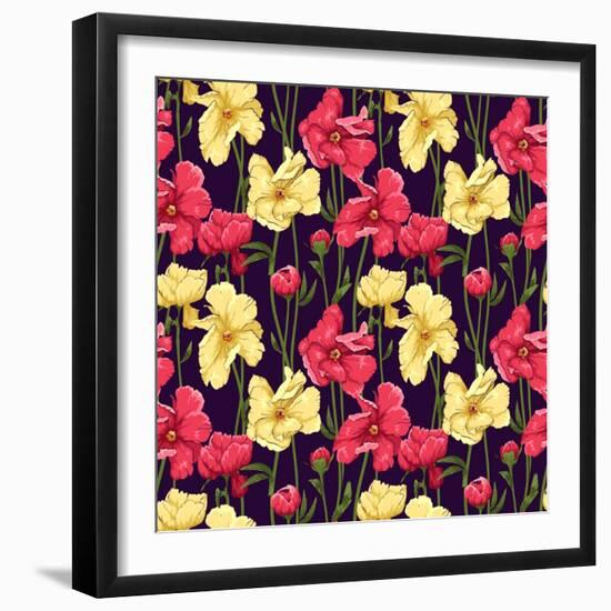 Floral Pattern Stylized Like Watercolor Art-hoverfly-Framed Art Print