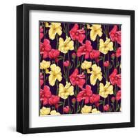 Floral Pattern Stylized Like Watercolor Art-hoverfly-Framed Art Print