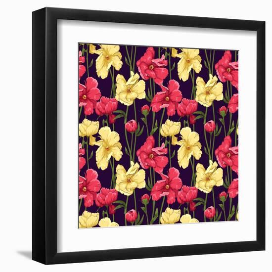 Floral Pattern Stylized Like Watercolor Art-hoverfly-Framed Art Print