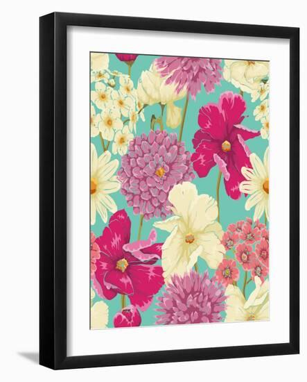Floral Pattern with Flowers in Watercolor Style-hoverfly-Framed Art Print