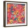 Floral Pattern with Vintage Blooming Flowers on a Red Background-Anna Paff-Framed Art Print