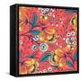 Floral Pattern with Vintage Blooming Flowers on a Red Background-Anna Paff-Framed Stretched Canvas