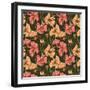 Floral Seamless Pattern with Colorful Flowers on Dark Background-hoverfly-Framed Art Print