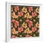 Floral Seamless Pattern with Colorful Flowers on Dark Background-hoverfly-Framed Art Print