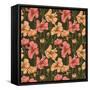 Floral Seamless Pattern with Colorful Flowers on Dark Background-hoverfly-Framed Stretched Canvas