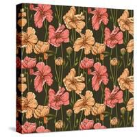 Floral Seamless Pattern with Colorful Flowers on Dark Background-hoverfly-Stretched Canvas