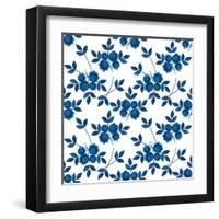 Floral Seamless Pattern with Flowers Texture Gzhel on White-Fuzzyfox-Framed Art Print