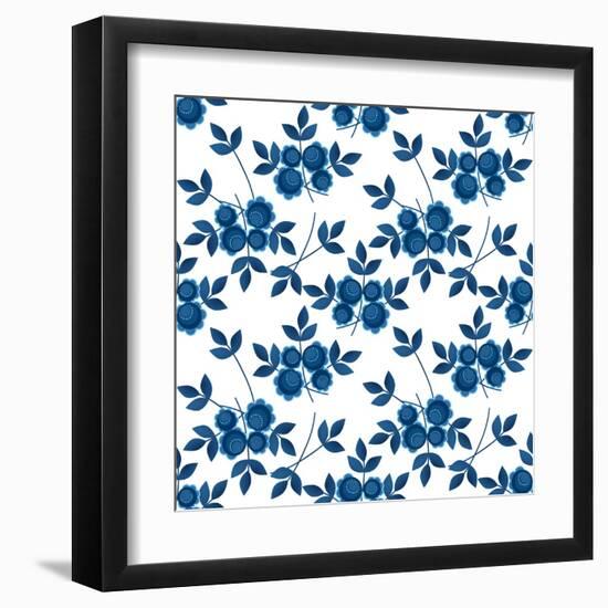 Floral Seamless Pattern with Flowers Texture Gzhel on White-Fuzzyfox-Framed Art Print