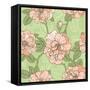 Floral Seamless Pattern with Pink Roses on Green Background-hoverfly-Framed Stretched Canvas