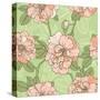Floral Seamless Pattern with Pink Roses on Green Background-hoverfly-Stretched Canvas