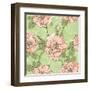 Floral Seamless Pattern with Pink Roses on Green Background-hoverfly-Framed Art Print