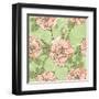 Floral Seamless Pattern with Pink Roses on Green Background-hoverfly-Framed Art Print