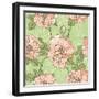 Floral Seamless Pattern with Pink Roses on Green Background-hoverfly-Framed Art Print