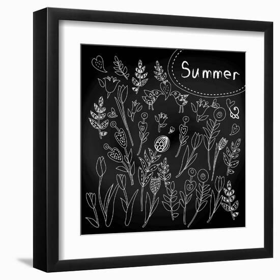 Floral Set on Chalkboard-klepsidra-Framed Art Print