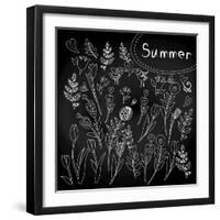 Floral Set on Chalkboard-klepsidra-Framed Art Print