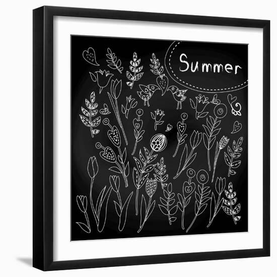 Floral Set on Chalkboard-klepsidra-Framed Art Print