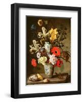 Floral Study with Beaker, Grasshopper and Seashells-Balthasar van der Ast-Framed Giclee Print