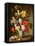 Floral Study with Beaker, Grasshopper and Seashells-Balthasar van der Ast-Framed Stretched Canvas