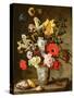 Floral Study with Beaker, Grasshopper and Seashells-Balthasar van der Ast-Stretched Canvas