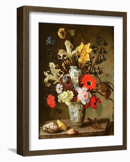 Floral Study with Beaker, Grasshopper and Seashells-Balthasar van der Ast-Framed Giclee Print