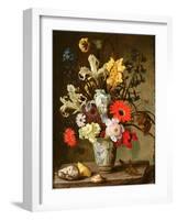Floral Study with Beaker, Grasshopper and Seashells-Balthasar van der Ast-Framed Giclee Print