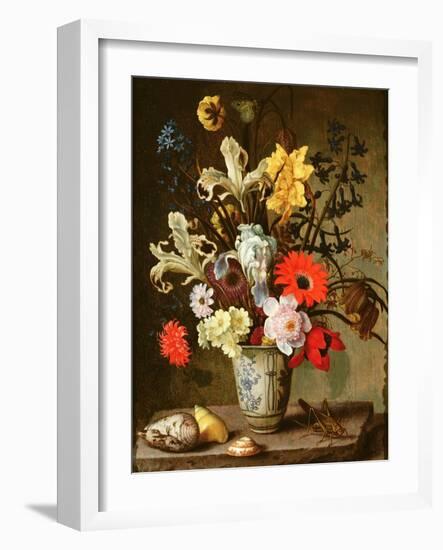 Floral Study with Beaker, Grasshopper and Seashells-Balthasar van der Ast-Framed Giclee Print