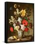 Floral Study with Beaker, Grasshopper and Seashells-Balthasar van der Ast-Framed Stretched Canvas