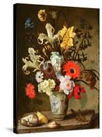 Floral Study with Beaker, Grasshopper and Seashells-Balthasar van der Ast-Stretched Canvas