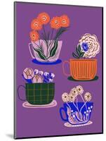 Floral Teacups - Purple-Tara Reed-Mounted Art Print