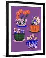 Floral Teacups - Purple-Tara Reed-Framed Art Print