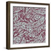 Floral Vintage Monochrome Doodle Pattern with Abstract Feathers-tairen-Framed Art Print