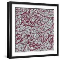 Floral Vintage Monochrome Doodle Pattern with Abstract Feathers-tairen-Framed Art Print