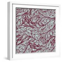 Floral Vintage Monochrome Doodle Pattern with Abstract Feathers-tairen-Framed Art Print