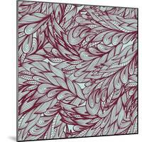 Floral Vintage Monochrome Doodle Pattern with Abstract Feathers-tairen-Mounted Art Print