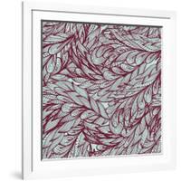 Floral Vintage Monochrome Doodle Pattern with Abstract Feathers-tairen-Framed Art Print