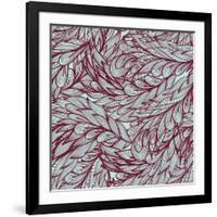 Floral Vintage Monochrome Doodle Pattern with Abstract Feathers-tairen-Framed Art Print